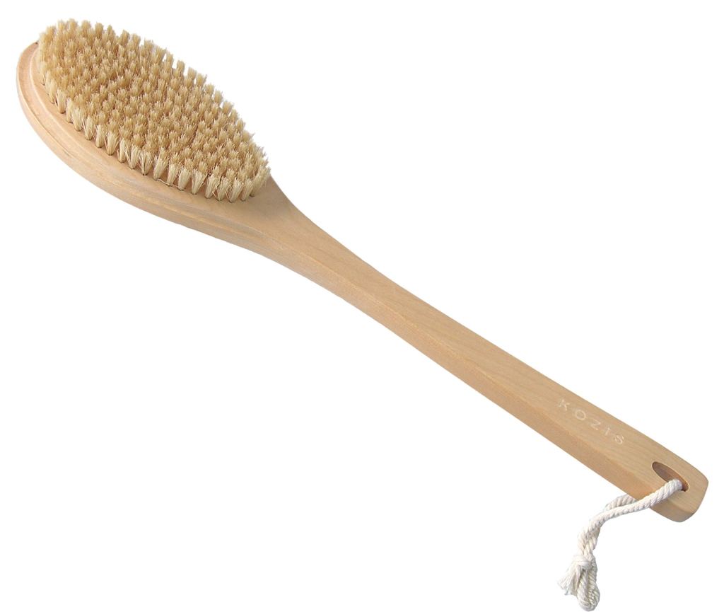 A wooden bathbrush.