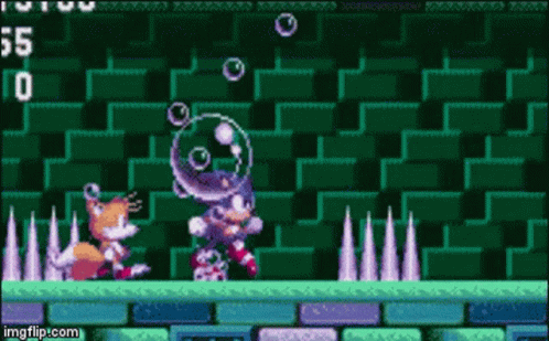 A gif of Sonic the Hedgehog drowning in an underwater level.