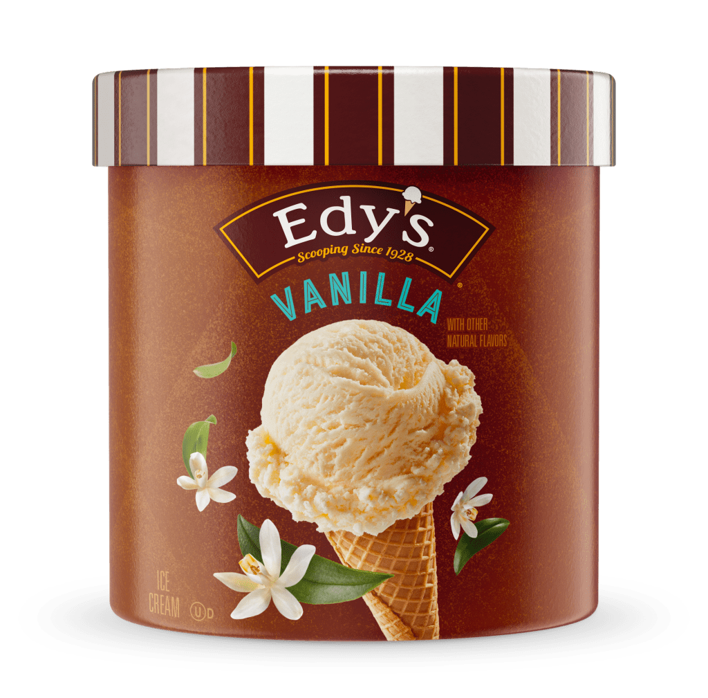 A cylinder of Edy's vanilla ice cream.