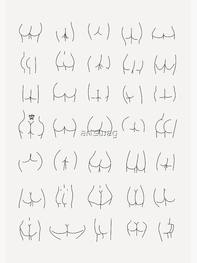 A line drawing of butts of all shapes and sizes.
